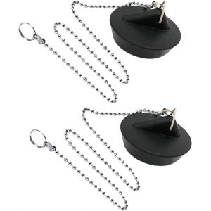 ERYI-2 Pièces Bouchon De Lavabo Caoutchouc Avec La Chaîne À Billes Bouchon, Bouchon D'Évier Universel En Acier Inoxydable Avec Crochet Pour Évier De Cuisine Ou De Baignoire - Neuf