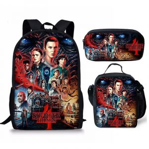 Sac a dos Stranger Things Saison 4, sac d'ecole, sac a dos / sac a repas / trousse a crayons / ensemble 3 pieces (sac a dos + trousse a stylos + sac a repas)18 - Neuf