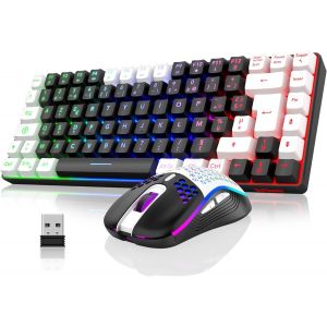 K84 Combo Clavier et Souris USB sans Fil Gamer, AZERTY Français, Batterie Rechargeable RVB Rétroéclairée, Clavier TKL à 75% et Souris Optique Légère en Nid d'abeille 3200 DPI (Blanc-Noir) - Neuf