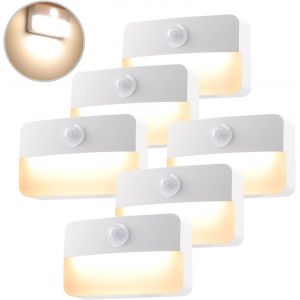 Lot De 6 Lampes De Nuit Avec D&eacute;tecteur De Mouvement-Batterie Int&eacute;rieure-&Eacute;clairage D'escalier-&Eacute;clairage D'armoire Automatique Marche/Arr&ecirc;t-Capteur De Lumi&egrave;re 3000 K-Blanc Chaud - Neuf