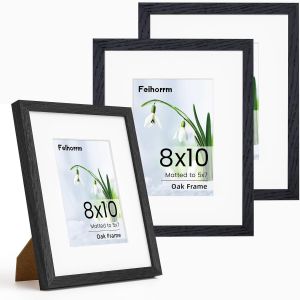 Cmwx-Lot De 3 Cadres Photo De 25,4 X 20,3 Cm En Ch&ecirc;ne Noir Mat Pour Cadres Photo De 12,7 X 17,8 Cm Avec Verre Tremp&eacute; V&eacute;ritable Pour Montage Mural Ou De Table - Neuf