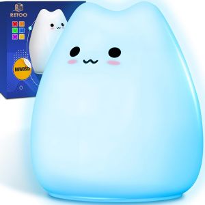 Veilleuse En Silicone Pour Enfant Avec 7 Couleurs Changeantes Led Et Interrupteur Tactile - Lampe De Chevet Pour B&eacute;b&eacute; Et Fille - Jolie Lampe Chat Pour Chambre D'enfant, Chambre De B&eacute;b&eacute;, Blanc. - Neuf