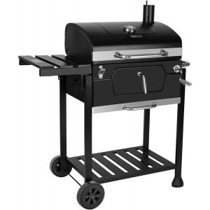 Ulteronixshop-Royal Gourmet Barbecue &agrave; Charbon de Bois, Grill &agrave; Charbon 100 x 64,5 x 104,5 cm, Chariot &agrave; Barbecue avec Couvercle, Thermom&egrave;tre et Poign&eacute;e en Acier Inoxydable pour Camping, Jardin - Neuf