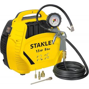 Ulteronixshop-Stanley Compresseur &agrave; Air 8 Bar - Compresseur Voiture Portatif Sans Huile avec Outils Pneumatiques - Incl. Tuyau d'Air 3M, Pistolet &agrave; Air avec Manom&egrave;tre et 3 Buses - Jaune - Neuf