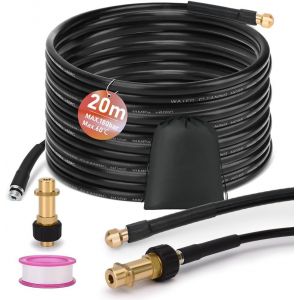 MEVRONISSHOP-Kit de tuyau de nettoyage de canalisations 20 m pour K2 K3 K4 K5 K6 K7, 180 bar 60 &deg;C, avec sac, buses rigides, d&eacute;boucheur de canalisation, tuyau de vidange pour nettoyeur haute pression - Neuf