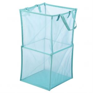HJLIAN Panier a linge pliable a deux niveaux, panier de rangement pour vetements sales, support pour sacs, organisateur pour articles divers, bleu ciel - Neuf