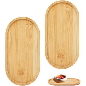 Checarzhn--No1-2 Pièces Plateaux Ovales Plateau En Bambou, Petit Plateau Decoratif Assiette Bambou De Stockage Service Bois Pour Nourriture, Tasses, Bijoux, Pots De Fleurs, Café, Biscuit (17.5 Cm X 9 - Neuf