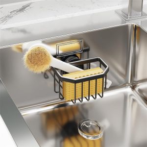 Eryi-Noir Porte Eponge Ventouse Cuisine, Porte Éponge Évier Cuisine Amovible, Idéal Pour Ranger, Les Bouchons D'évier, Les Brosses Et Les Grattoirs,Organisateur De Cuisine - Neuf