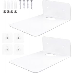Lot De 2 Petites Étagères Murales Flottantes En Métal Blanches Autocollantes Sans Perçage Pour Salle De Bain, Chambre À Coucher, Salon, Cuisine - Neuf
