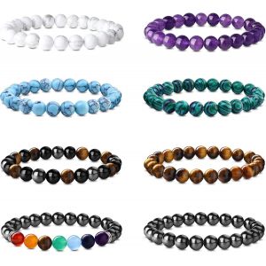 Kalsw-8 Pi&egrave;ces Bracelet Pierre Naturelle Femme Homme 7 Chakra Bracelet Quartz Rose Bracelet Amethyste Bracelet Malachite Bracelet Oeil De Tigre Bracelet Perles En 8mm Stretch Bracelets Bijoux - Neuf