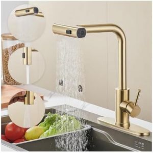 Robinet de cuisine extractible, 3 modes, pivotant à 360°, robinet d'évier de cuisine à levier unique, en acier inoxydable - Neuf