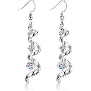 Boucles D'oreilles En Cristal Pour Les Femmes,Boucles D'oreilles Longues,Argent Sterling 925,Boucles D'oreilles Crochet À Poisson,Spirale En Forme De Larme,Boucles D'oreilles En Cristal,Bijoux,Cadeaux - Neuf