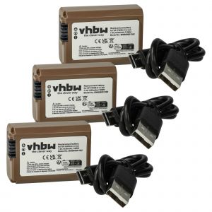 vhbw 3x Batterie compatible avec Sony Alpha A6400, A6300, A5000, A6000, A3000 appareil photo (1030mAh, 7,4V, Li-ion), puce d'information, prise USB-C - Neuf