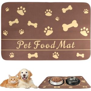 Kalanka-Tapis De Nourriture Pour Chien,60 X 40 Cm Tapis De Gamelle Pour Chien,Tapis D'alimentation Super Absorbant,Tapis D'alimentation Pour Animaux De Compagnie,Antid&eacute;rapant,Pour Chiens Et Chats(Bru - Neuf