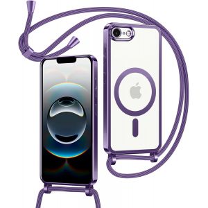 Eryi-Collier Magnétique Coque Avec Cordon Pour Iphone 16e, Transparent Réglable Étui Chain Chaine Housse De Souple Silicone Antichoc Etui Bandouliere Laniere Pour Iphone Se 4-Violet - Neuf