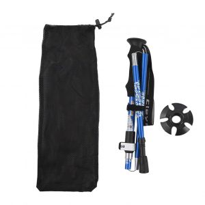 Batons De Randonnee Pliables 5 Sections, Portables, En Aluminium, Pour Randonnee, Camping, Escalade, Bleu - Neuf