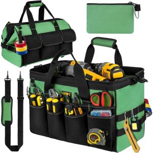 CHECARZHN--NO1-Sac À Outils De Travail, Sac Électrique De 16 Pouces Pour Homme, Sac À Outils De Travail Résistant Avec 27 Poches, Sac À Outils À Grande Bouche Pour Papa, Mécanicien, Électricien, Noir Vert - Neuf