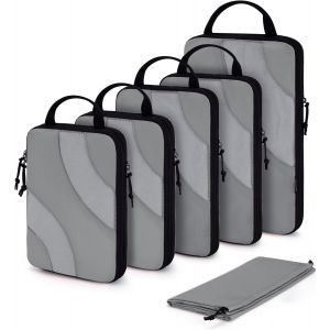 Nzqaf-Bagsmart 6 Pièces Organisateur Valise,Sac Compression Voyage,Packing Cubes Réutilisable, Rangement Valise Accessoire,Pratique Pour Valise,Vacances, Déplacements,Gris - Neuf
