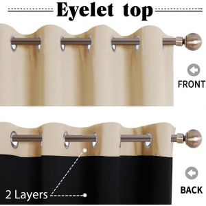 Tianyi-Rideaux Occultants 100% - Rideau Réducteur De Bruit Isolation Thermique Anti Froid Et Chaleur À Oeillets Pour Chambre Maison, Jaune Beige, Largeur 140x240cm Hauteur, Lot De 1 - Neuf