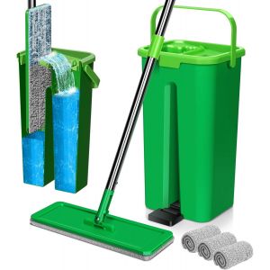 Microfibre Mop and Bucket Spin Mop 360° Rotating Flat Mop and Self-wringing Bucket,Mop and Spin Bucket for Wet & Dry Floor Cleaning with 3 Mops - Neuf
