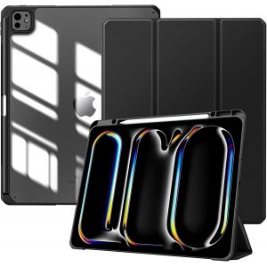 Coque Pour Ipad Pro 13 Pouces (M4) 2024 Avec Porte-Stylet, &Eacute;tui Fine Mise En Sommeil/R&eacute;veil Auto, Housse Arri&egrave;re Transparente Avec Support Pour Ipad Pro 13 Pouces - Noir - Neuf