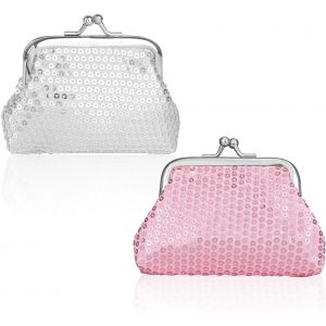 CAUC-Lot de 2 porte-monnaie &agrave; paillettes r&eacute;versibles, Rose + argent., S, Minimaliste - Neuf