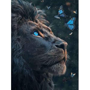 Ayuhr-40x50cm Diamant Papillon Lion Yeux Bleus Diamond Painting Tête Lion Diamantmalerei Löwe Broderie Animal Bricolage Peinture Diamond Löwe Et Papillons ?uvres D'art Main Painting Leo - Neuf