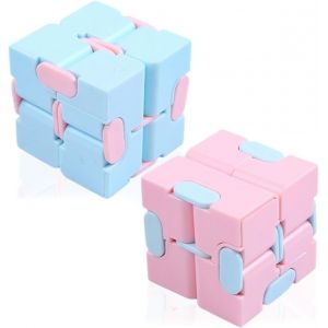 RVKAL-2Pcs Fidget Infinity Cube Décompression Jouet Cube De L'Infini,Kill Time,Infinite Cube,Stress De Jouet De Doigt De Fidget Et Soulagement D'Inquiétude Pour Le Personnel De Bureau,Rose/Bleu - Neuf