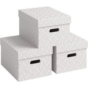 Tianyi-Von 61410001 Lot De 3 Boîtes De Rangement Avec Couvercle, 15 L, Moyen, 100% Carton Recyclé, Design Géométrique, Pour L'école, L'étude Et La Maison, Blanc, 3 Pièces - Neuf