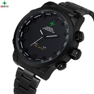 Sport Numérique Analogique Montre Hommes Mâle Étanche Led Quartz Montre-Bracelet Blanc Aiguilles Noir Cadran - Neuf