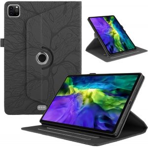 KAL-Coque Pour Ipad Pro 11 11""(2022/2021/2020 4Th/3Rd/2Nd Gen) Flip Pu Cuir 360&deg;Rotatif Multi-Angle Stand Housse Cover Vie Arbre Tablette Protection Coque Ipad Air 11 2024 2025,Noir - Neuf