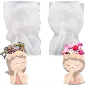 2 Pi&egrave;ces Moule En Silicone Pour Fille De Fleur, Pot De Fleurs En Silicone Pour Fille, Moule Silicone Vase Femme, Moule En Silicone Pour Vase En R&eacute;sine &Eacute;poxy, Pour Bougie B&eacute;ton Pl&acirc;tre (B) - Neuf