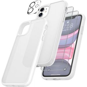4 En 1 Coque Pour Iphone 11 Avec 2 Verre Tremp&eacute; Et 1 Cam&eacute;ra Protecteur, [Coussin D'Air Int&eacute;gr&eacute;] Antichoc Antirayures Bumper Protection Housse Pour Iphone 11 6.1"", Blanc Mat - Neuf