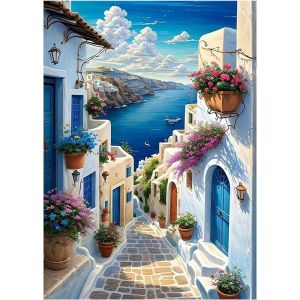 Ayuhr-Peinture Diamant Paysage Mer 30 X 40 Cm Peinture Diamant Santorini Peinture Diamant Maison Sur La Mer Ville Méridionale Mosaïque Diamant Peinture Diamant Art Broderie Point De Croix Images - Neuf