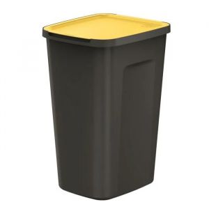 Poubelle 50 litres, dimensions 39x34x58 cm, pour le tri des d&eacute;chets, jaune, avec couvercle d'ouverture en plastique l&eacute;ger, modulaire - Neuf