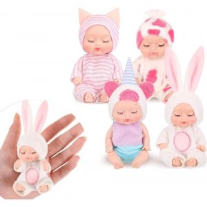 ERYI-Poupee Bebe Reborn Realiste Poupee, 4 Pcs Poupon Bebe, Mini Poupee, Bebe Reborn, Poupee Reborn, Mini Reborn Poupée Bébé Silicone, Vêtements Lavables Et Interchangeables, Pour Enfant Dès 36 Mois - Neuf