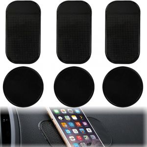 6 Pi&egrave;ces Tapis Antid&eacute;rapant Voiture Tableau De Bord,Nano-Gel Tampon,Support De T&eacute;l&eacute;phone,Duble Face Adh&eacute;sif,Lavable Et (Noir) - Neuf
