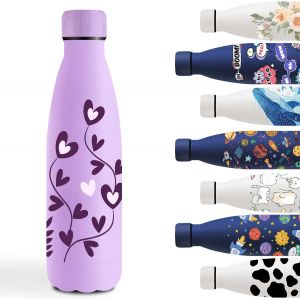 Cheng-Gourde, 500ml Gourde Isotherme, Bouteille D'eau Sans Bpa, Bouteille Isotherme Avec Fleur, Thermos Garde Au Froid Pendant 24 Heures/Chaud Pendant 12 Heures, Pour L'école, Bureau, Sports, Voyage - Neuf