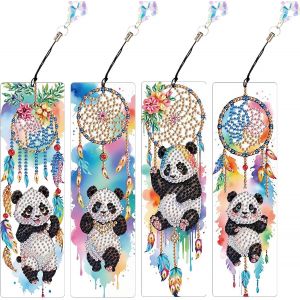 Ayuhr-Lot De 4 Diamond Painting Marque Page Broderie Diamant Marque-Pages Peinture Diamant Bookmark Canevas Diamant Signet Puzzle Diamant Marque Page Livre Avec Pendentif Panda Attrape Reve - Neuf