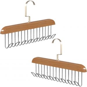 LETNERNY-Lot De 2 Cintre En Pour Ceintures Crochet De Cravate En Bois Avec 8 Crochets Support De Ceinture Pour Foulards, Cravates, Ceintures, Châle, Débardeurs - Neuf