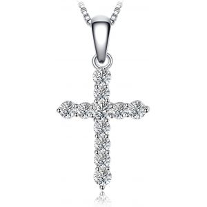 Kales-0.7ct Zircone Cubique Croix Collier Pendentif Femme En Argent Sterling 925 Plaqu&eacute; Or Jaune Plaqu&eacute; Or Rose Cha&icirc;ne 45cm - Neuf