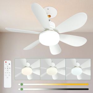 Ventilateur de plafond avec t&eacute;l&eacute;commande, &eacute;clairage r&eacute;glable &agrave; 3 vitesses, LED &agrave; intensit&eacute; variable, 5 pales, sans fil, id&eacute;al pour la cuisine, la chambre et les petites pi&egrave;ces. - Neuf