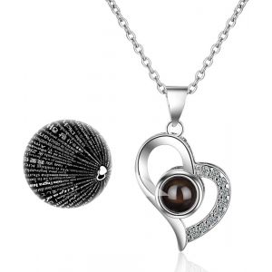 Asas-Collier Couple,Projection Pendentif,Collier En Argent 925 Pour Femme,Pendentif Classique Incrusté De Pierre De Verre Et De Zircon,""Je T'aime"" En 100 Langues,Cadeau De Noël Anniversaire - Neuf