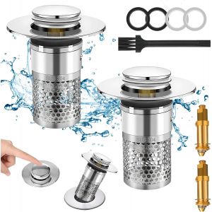 YEMAESRE-Bonde Lavabo 2 Pièces Bouchon De Vidange Avec Filtre Amovible Universel 34-40Mm Bouchon De Crépine Pop Up Bouchon Lavabo Salle De Bain Pour Lavabo Baignoire Cuisine Bain - Neuf