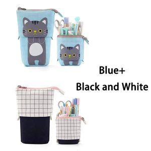 KADSL-Trousse À Crayons Rétractable De Grande Capacité, Boîte À Stylos Kawaii, Sac De Rangement De Cosmétiques Pour Filles, Papeterie Fournitures Scolaires Et De Bureau,Blue-Black White - Neuf