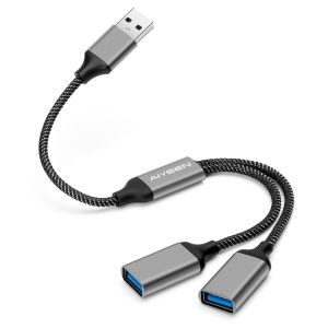 Câble répartiteur USB, Adaptateur répartiteur USB A 1 entrée 2 Sorties, hub Double Port pour Transfert de données/Chargement, rallonge supplémentaire pour Voiture/Ordinateur Portable/Mac/PC (Gris) - Neuf