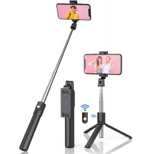 Kalanka-Perche Selfie Bluetooth, 3 En 1 Mini Trépied Smartphone Monopode Stick Télescopique Avec Télécommande Matériau Alliage D'aluminium Pour Iphone 15 14 13 12 11 Pro Max/Xs/Xr/X/8 Samsung, Huawei - Neuf