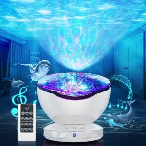 Eryi-Lampe Projecteur Led Simulation Des Vagues Océan, Veilleuse Enfant Avec 8 Modes De Couleurs 6 Sons De Musique Télécommande Minuterie Lampe De Chevet Pour Decoration Chambre Bébé (Blanc) - Neuf