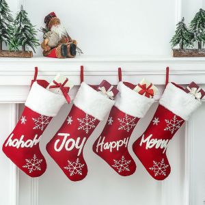 Lot de 4 bas de Noël décoratifs personnalisés avec neige - Neuf