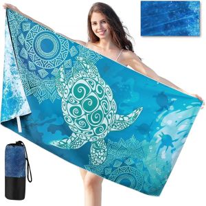 TIANYI-Serviette De Plage Microfibre, 180x90 cm Drap De Plage, Serviettes De Plage XXL, Grande Serviette De Plage à SéChage Rapide, Serviette Plage Anti-Sable Portable Légère (Mer Tortues) - Neuf